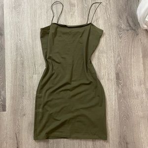 garage olive green slip dress with spaghetti straps